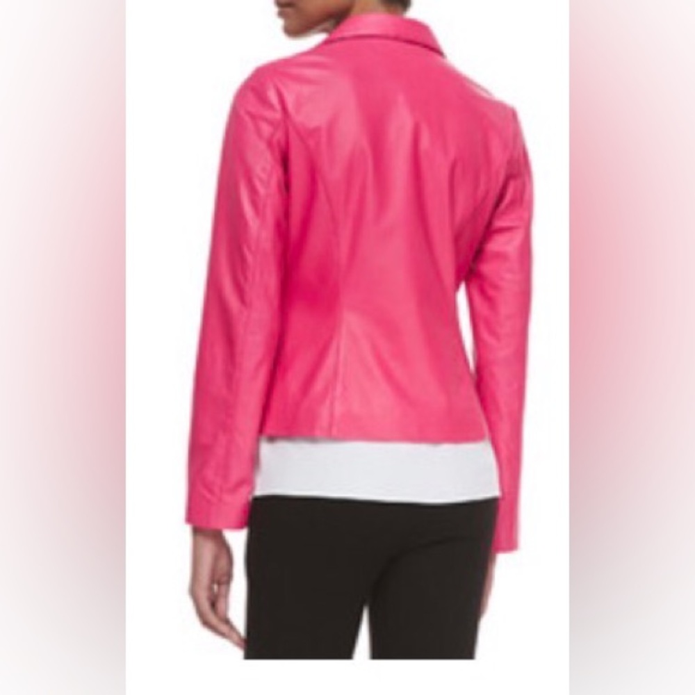 Neiman Marcus Pink Leather Jacket with Double Zipper Detail - Picture 2 of 7